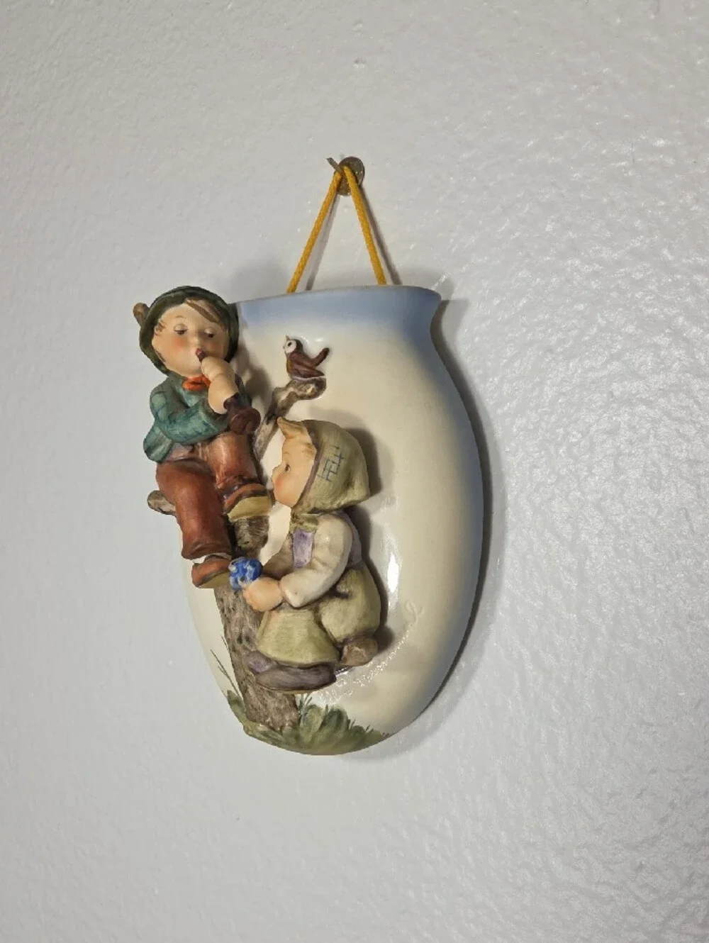 Vintage Hummel 1958 360/A Cream Wall Plaque with Boy, Girl & Bird